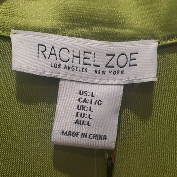 Rachel Zoe New Chartreuse Green Short Sleeve Satin Button Down Blouse  Large - Picture 6 of 9
